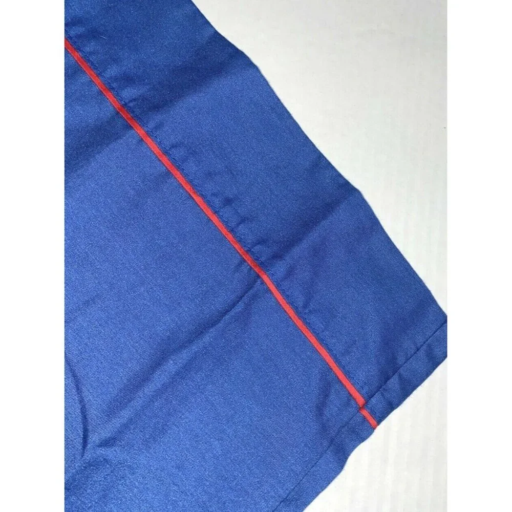Vintage 70s Blue Red Muslin Pillowcase Solid Border Trim Lightweight Percale 1
